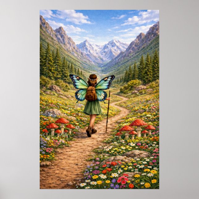 Poster Butterfly Fairy Mountain Hiker | Fairycore Flower (Frente)