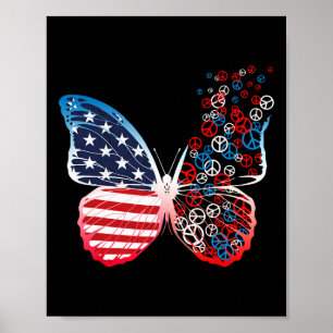 Poster Butterfly Patriotic Peace Sigla Em 4 De Julho