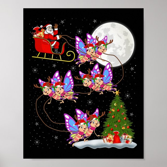 Poster Butterfly Santa Sleigh Flying Funny Magical Christ (Frente)