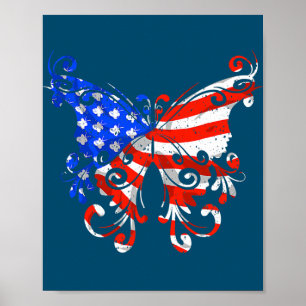 Poster Butterfly USA Flag Cute 4º De Julho Dom Engraçado