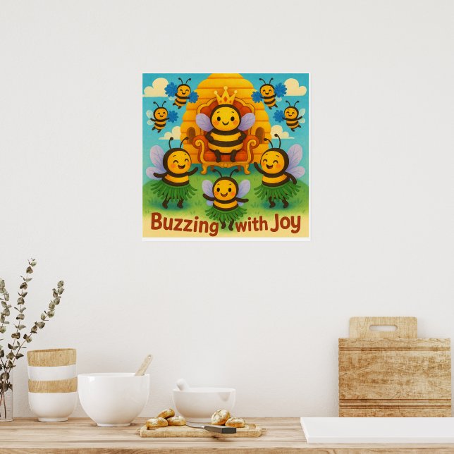 Poster Buzzing with Joy - Celebração do Reino das Abelhas (Cozinha)