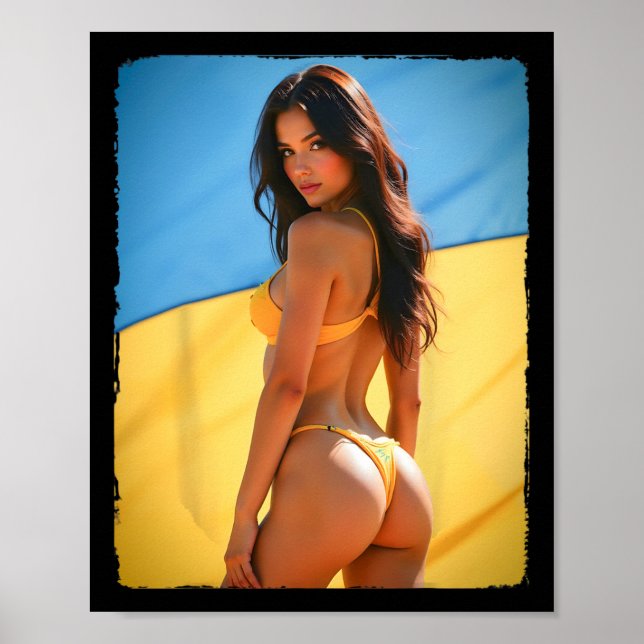 Poster Bybe Quente - Garota Morena de Biquíni Com a Bande (Frente)