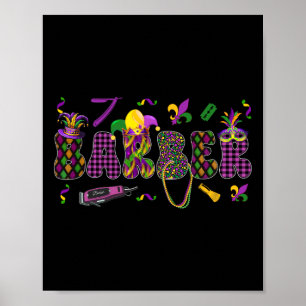 Poster Byrber Mardi Gras Símbolos Mascarados Jester Hat J
