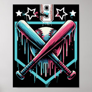 Poster Bysebyll Drip Aniversário de 9 anos Meninos Número
