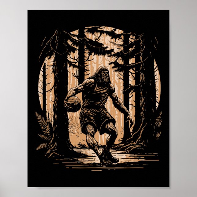 Poster Bysketbyll Sasquatch Vintage Bigfoot Dunking Bbyll (Frente)