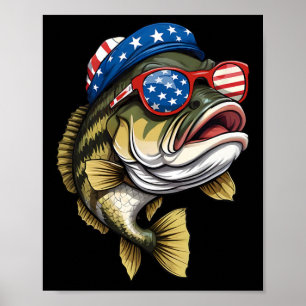 Poster Byss Fish 4 De Julho Bandeira Americana Dos EUA Pa