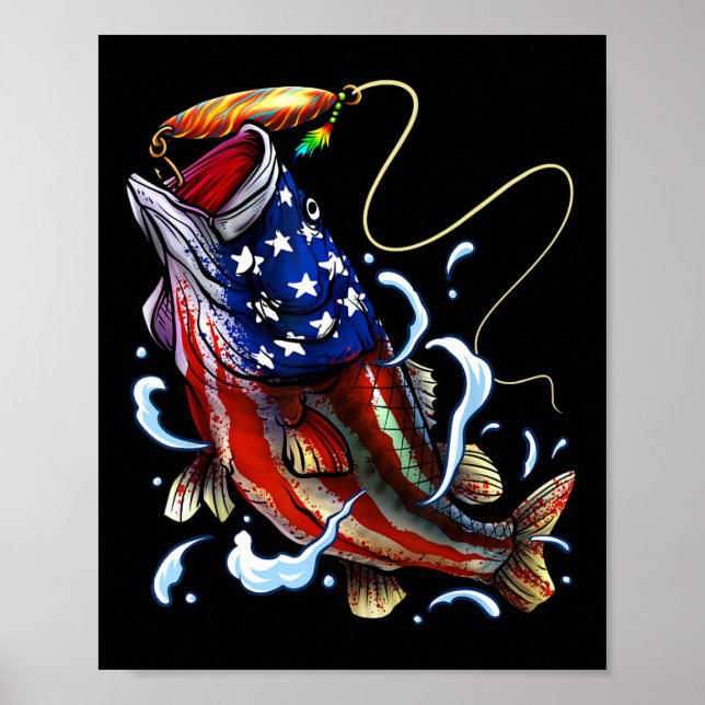 Poster Byss Fishing Fish American Flag Dad Father Fourth  (Frente)