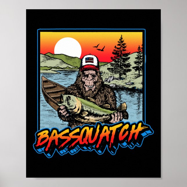 Poster Byssquatch! Divertido Byss Pesca Sasquatch Retro 8 (Frente)