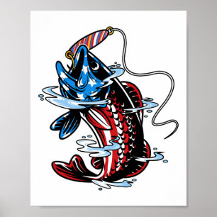 Poster Bytes que pescam pavilhão americano Peixes Dia de