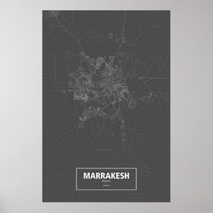 Poster C4marraquexe, Marrocos (branco no preto)