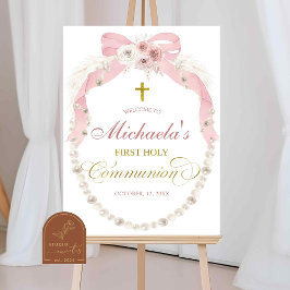 Poster C83 Rosa Pérola Boho Primeira Sagrada Comunhão Bem