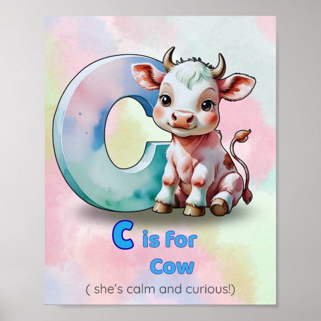 Poster C é de Vaca – Alfabeto de Animais Calmos e Curioso (Frente)