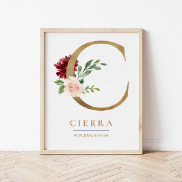 Poster C - Letra Monograma Nome Marsala Floral Nursery