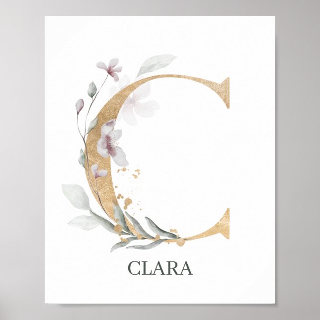 Poster C Monograma Floral Personalizado (Frente)