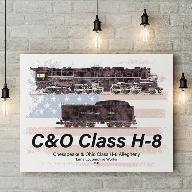 Poster C&O Class H-8 Allegheny Locomotive - American flag (C&O Class H-8 Allegheny Locomotive - American flag. Poster)