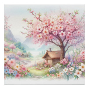 Póster Cabaça country charmosa em aquarela de cenário flo