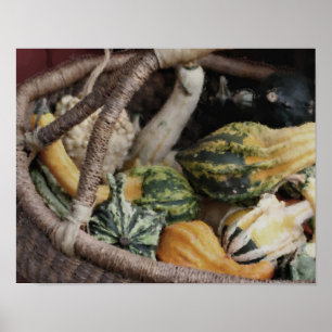 Poster Cabaças na pintura da foto da cesta de vime