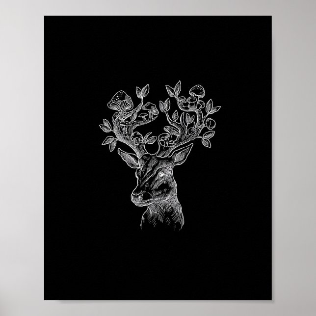 Poster Cabana de Cogumelo de Chifre de Veado  Goblincore  (Frente)
