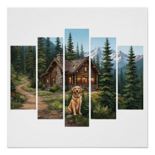 Póster Cabaña de Montanha do Retriever Dourado