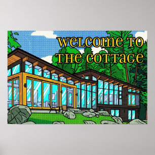 Poster Cabana Florestal de Arte Pop Moderna de Meados do 