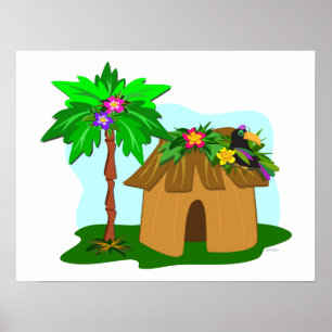 Póster Cabana, palmeira, e Toucan tropicais