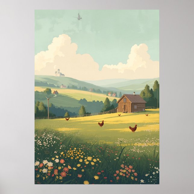 Poster Cabana Rústica no Campo com Flores Silvestres  (Frente)
