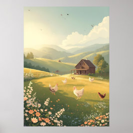 Poster Cabana Rústica no Campo com Flores Silvestres