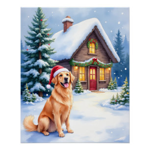 Póster Cabaná Rústica Retriever Dourado Chapéu de Papai N