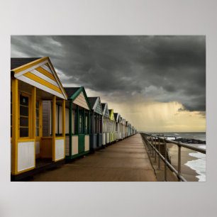 Póster Cabanas da praia em uma tempestade   Southwold do