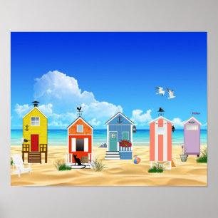 Poster Cabanas tropicais da areia da praia