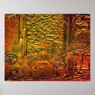Poster Cabas de Outono Esculpidos Espigas de Milho Arte d