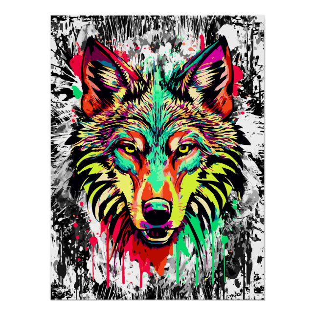 Póster Cabeça Colorida do Lobo - Poster do Lobo - Lobos (Frente)