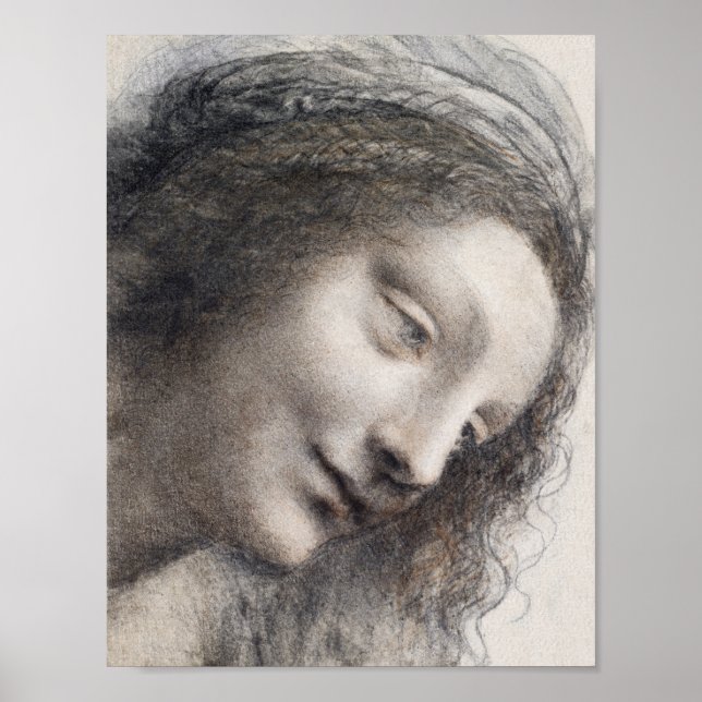 Poster Cabeça da Virgem Esboço Arte Leonardo da Vinci (Frente)