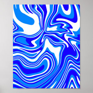 Poster Cabeça de Abstrato de Fluido em Azul e Branco