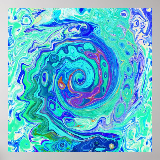 Poster Cabeça de Abstrato do Oceano Azul e Líquido Verde (Frente)
