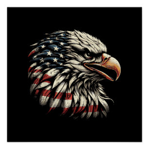 Póster Cabeça de Águia Careca Bandeira Americana EUA Home