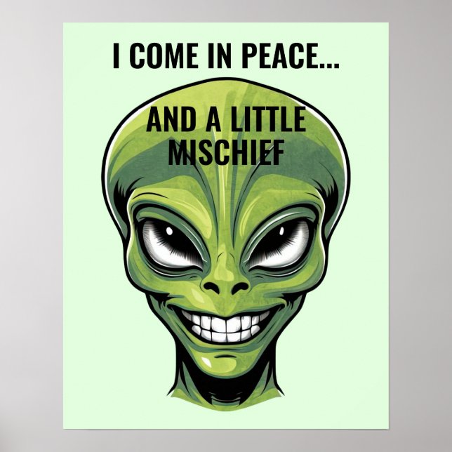 Poster Cabeça de Alienígena Verde (Frente)