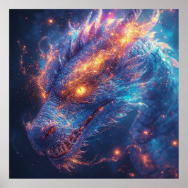 Poster Cabeça de Dragão Ardente Irradiando Energia Intens