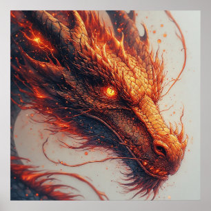 Poster Cabeça de Dragão Ardente Irradiando Energia Intens