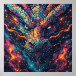 Poster Cabeça de Dragão Ardente Irradiando Energia Intens