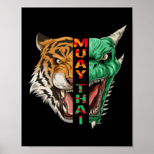 Poster Cabeça de Dragão e Tigre - Presente de Muay Thai e