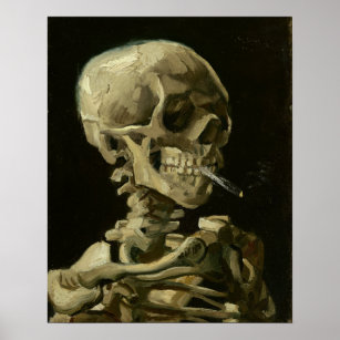 Poster Cabeça de esqueleto com cigarro a arder