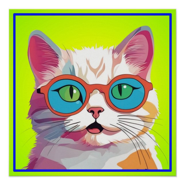 Póster Cabeça de Gato Vestindo Óculos Clipe (Frente)