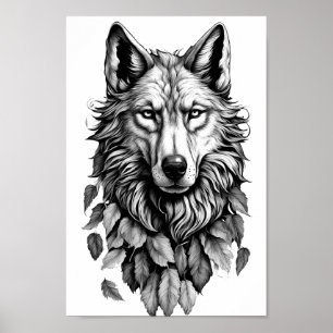 Poster cabeça de lobo deixa desenho de arte original anim