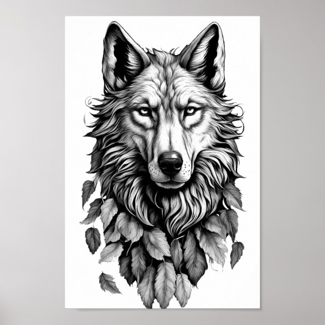 Poster cabeça de lobo deixa desenho de arte original anim (Frente)
