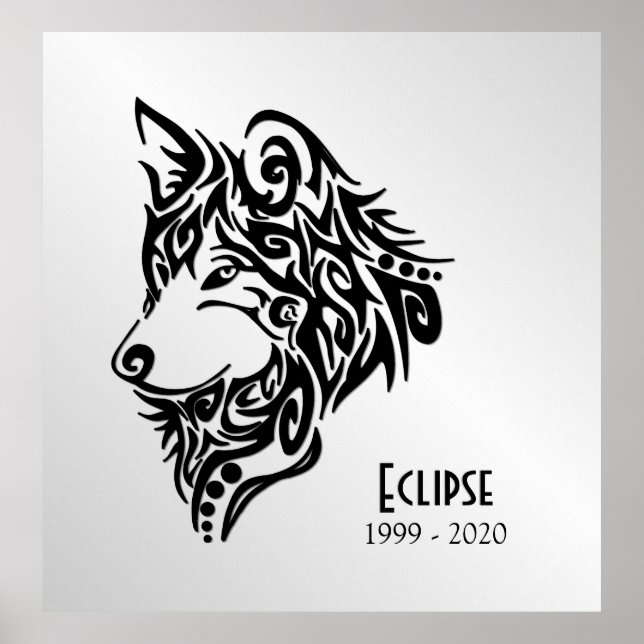 Poster Cabeça de Lobo Negro com Nome e Datas (Frente)