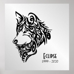 Poster Cabeça de Lobo Preto com Nome e Datas
