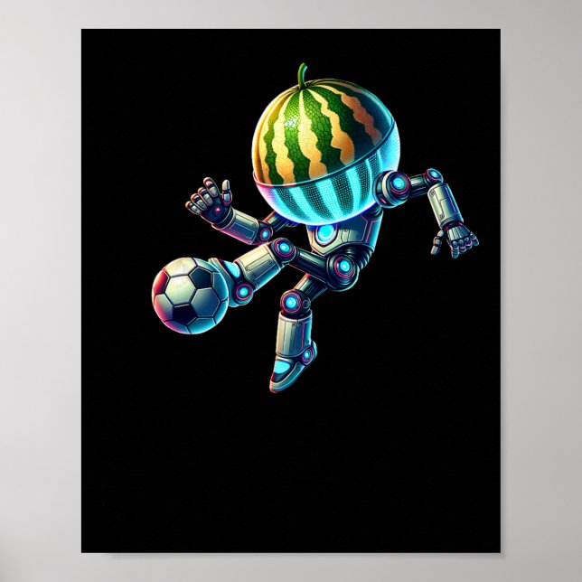 Poster Cabeça de Melancia de Robô Futebol Chute de Drible (Frente)