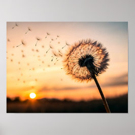 Poster Cabeça de semente de dente-de-leão soprando