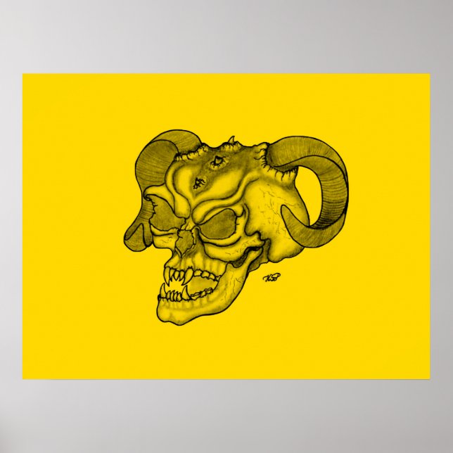 Poster Cabeça do Demônio Negro e Design Amarelo (Frente)